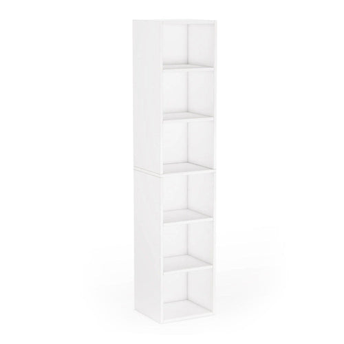 Accent Corner Bookcase, 6 Tier Cube Shelves, White MDF Frame, 71 Inch