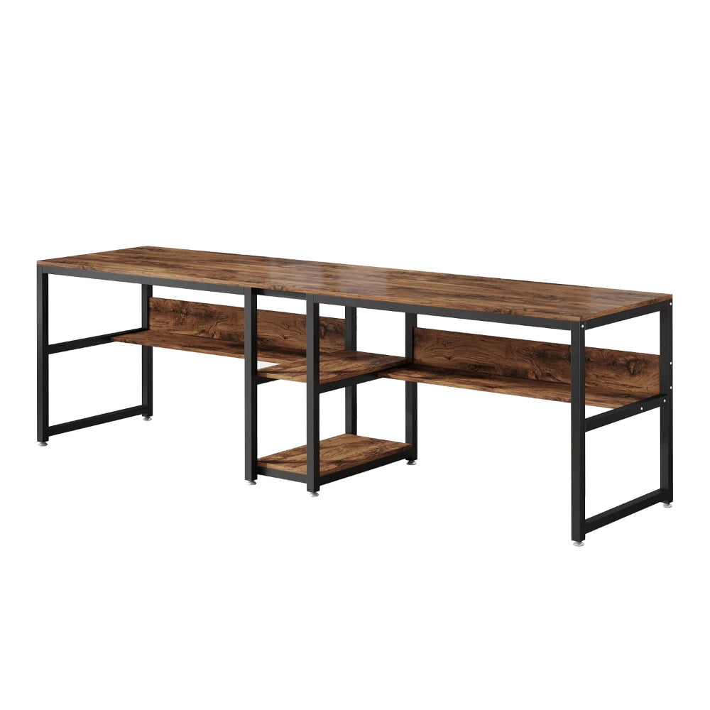 Desk with Bookshelf 79 Inch Brown Rectangular Top Black Metal Legs BM328502
