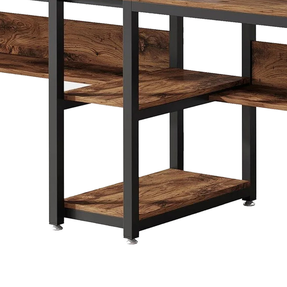 Desk with Bookshelf 79 Inch Brown Rectangular Top Black Metal Legs BM328502