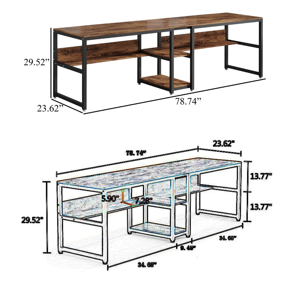 Desk with Bookshelf 79 Inch Brown Rectangular Top Black Metal Legs BM328502