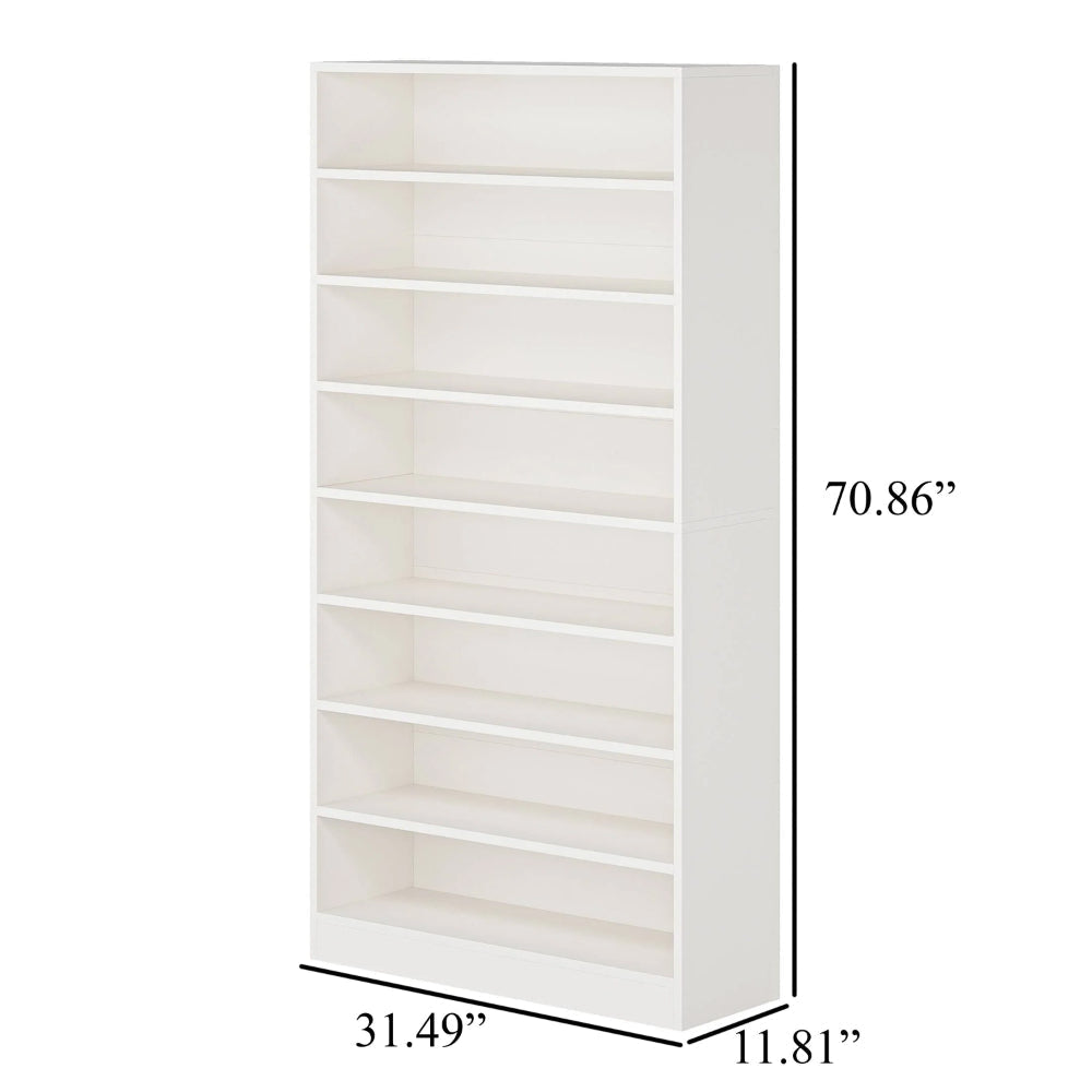 Bookcase 8 Tier White Finish MDF Frame Open Decor Shelves 71 Inch BM328503