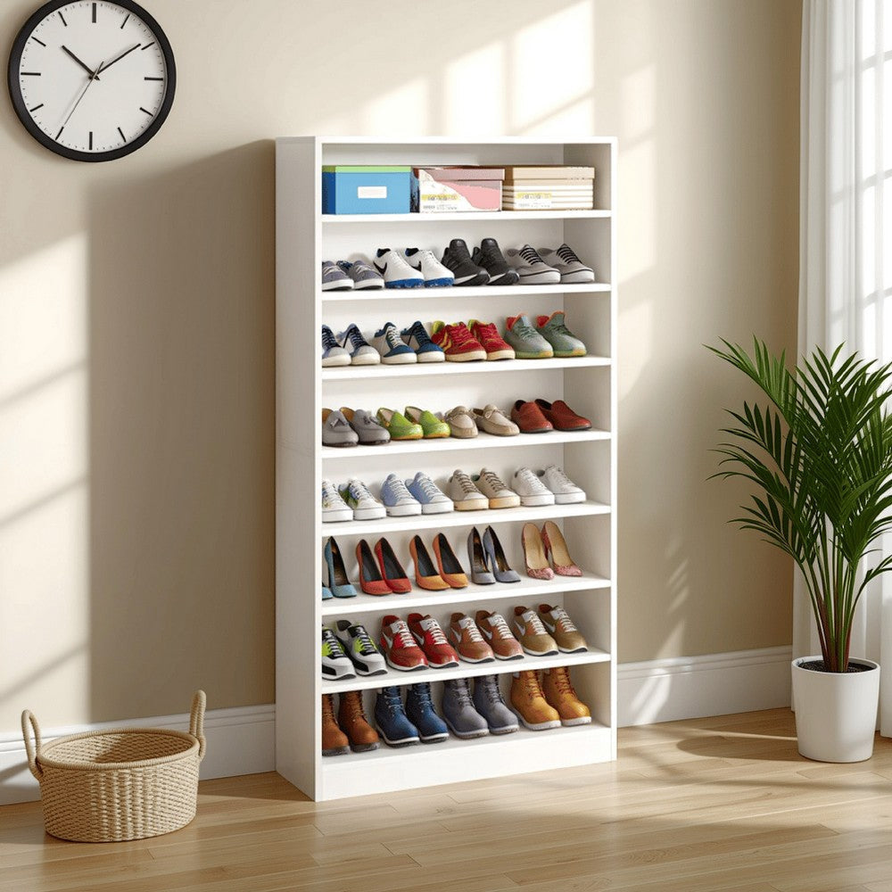 Bookcase, 8 Tier, White Finish MDF Frame, Open Decor Shelves, 71 Inch