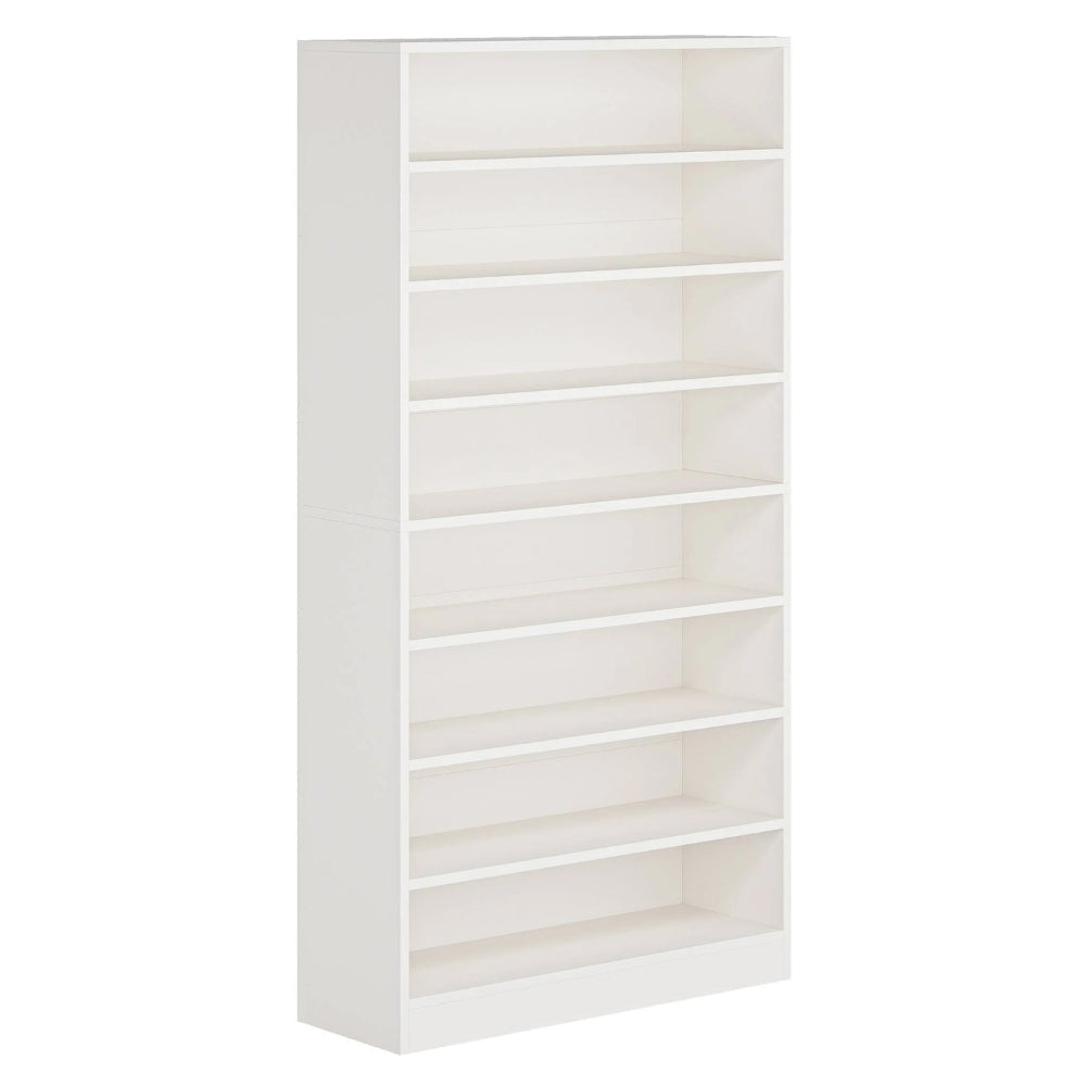 Bookcase, 8 Tier, White Finish MDF Frame, Open Decor Shelves, 71 Inch