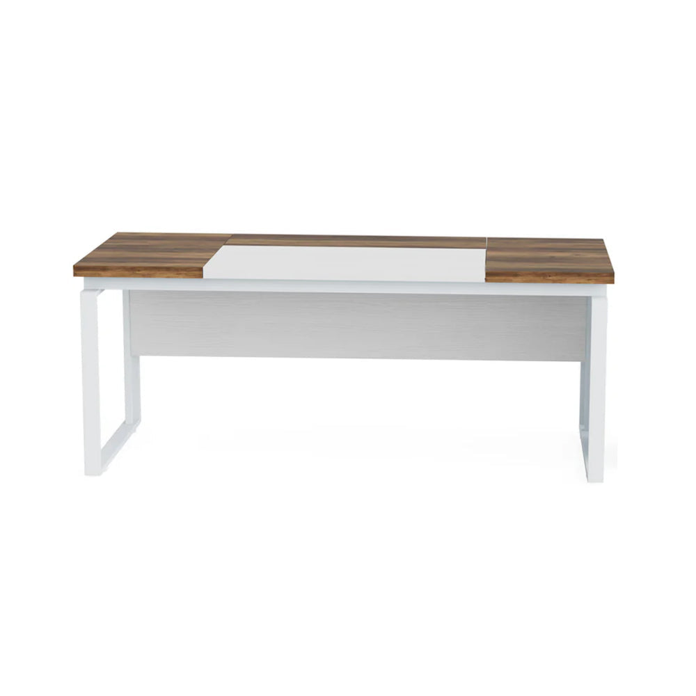 Executive Desk 63 Inch L Shaped Top Mobile File Cabinet White Brown BM328505