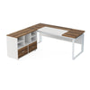 Executive Desk 63 Inch L Shaped Top Mobile File Cabinet White Brown BM328505
