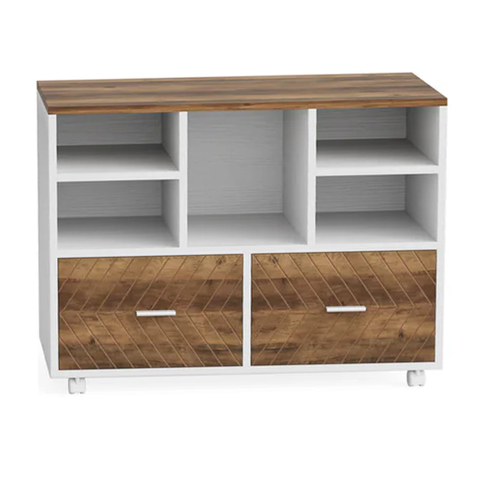 Executive Desk 63 Inch L Shaped Top Mobile File Cabinet White Brown BM328505