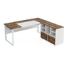 Executive Desk, 63 Inch L Shaped Top, Mobile File Cabinet, White Brown
