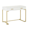 Computer Desk 2 Drawers Modern White Top Gold Metal Legs 39 Inch BM328507