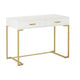 Computer Desk 2 Drawers Modern White Top Gold Metal Legs 39 Inch BM328507