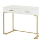 Computer Desk 2 Drawers Modern White Top Gold Metal Legs 39 Inch BM328507