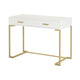 Computer Desk, 2 Drawers, Modern White Top, Gold Metal Legs, 39 Inch