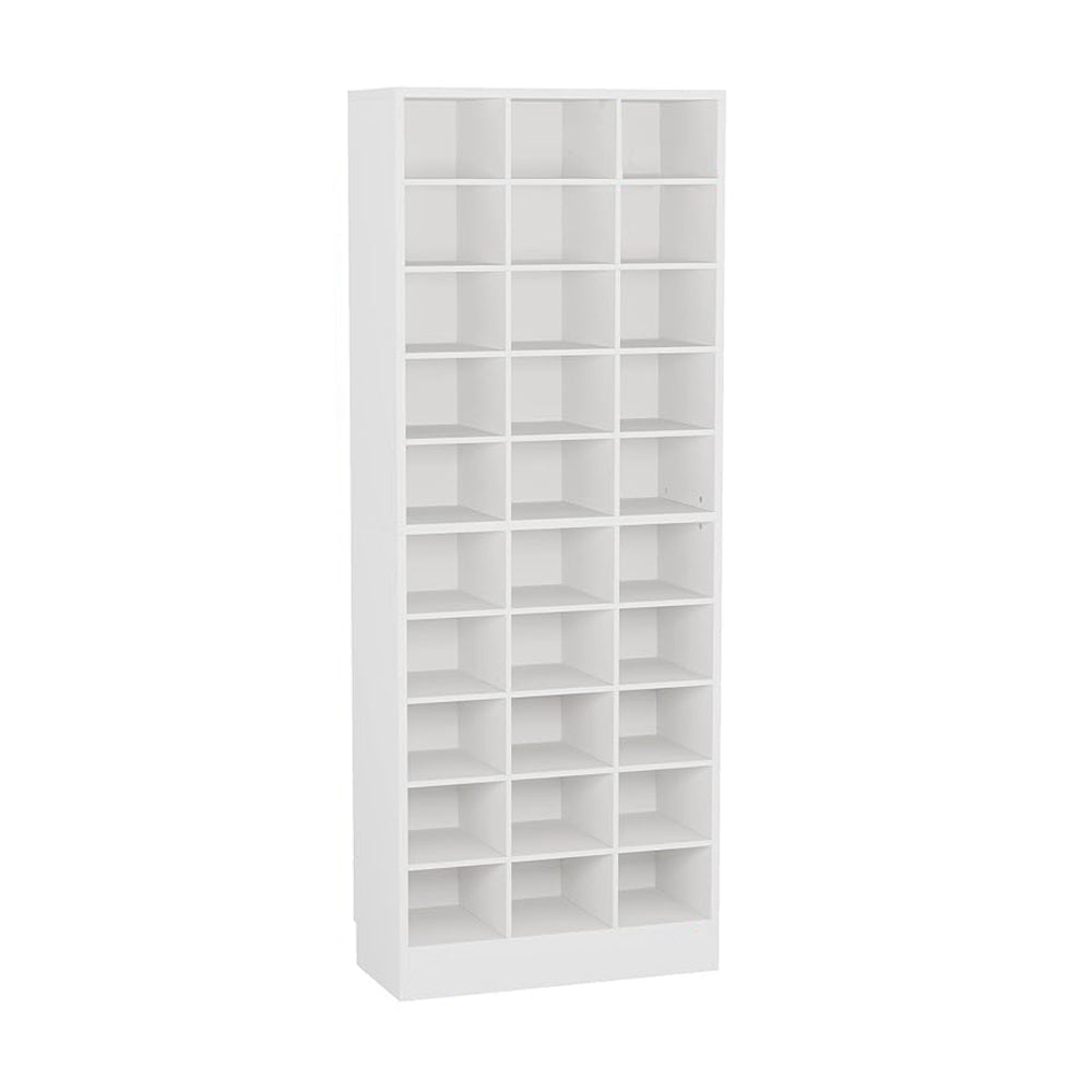 Shoe Cabinet 10 Tier White Wood Finish 30 Open Shelves 71 Inch BM328508