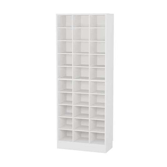Shoe Cabinet, 10 Tier, White Wood Finish, 30 Open Shelves, 71 Inch