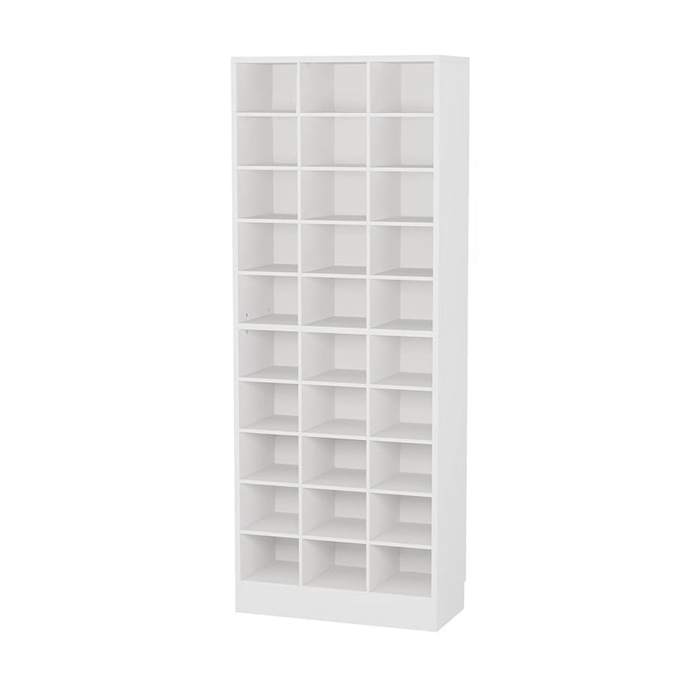 Shoe Cabinet, 10 Tier, White Wood Finish, 30 Open Shelves, 71 Inch