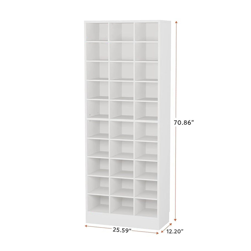 Shoe Cabinet 10 Tier White Wood Finish 30 Open Shelves 71 Inch BM328508