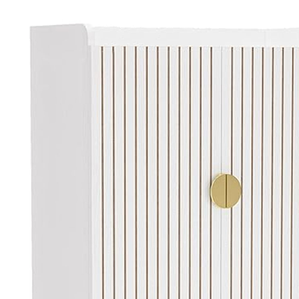 Shoe Cabinet 43 Inch 7 Tier Shelves Brown Ribbed Doors Gold White BM328510