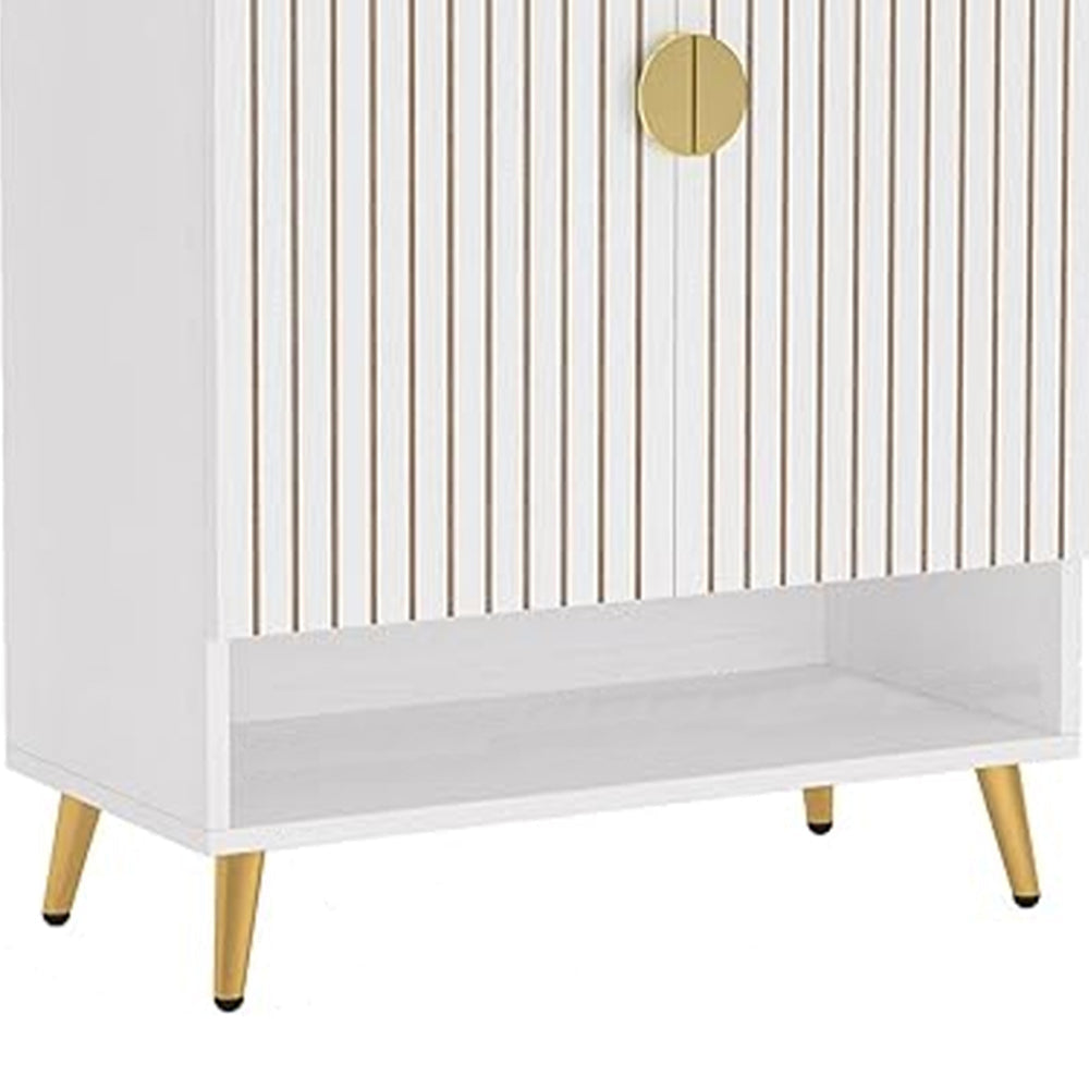 Shoe Cabinet 43 Inch 7 Tier Shelves Brown Ribbed Doors Gold White BM328510