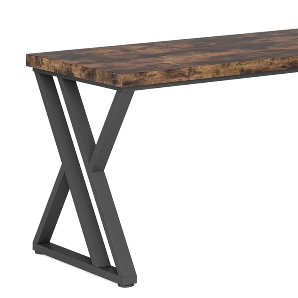 Oneb Writing Desk 55 Inch Brown Rectangular Top Black Metal Z Base BM328512