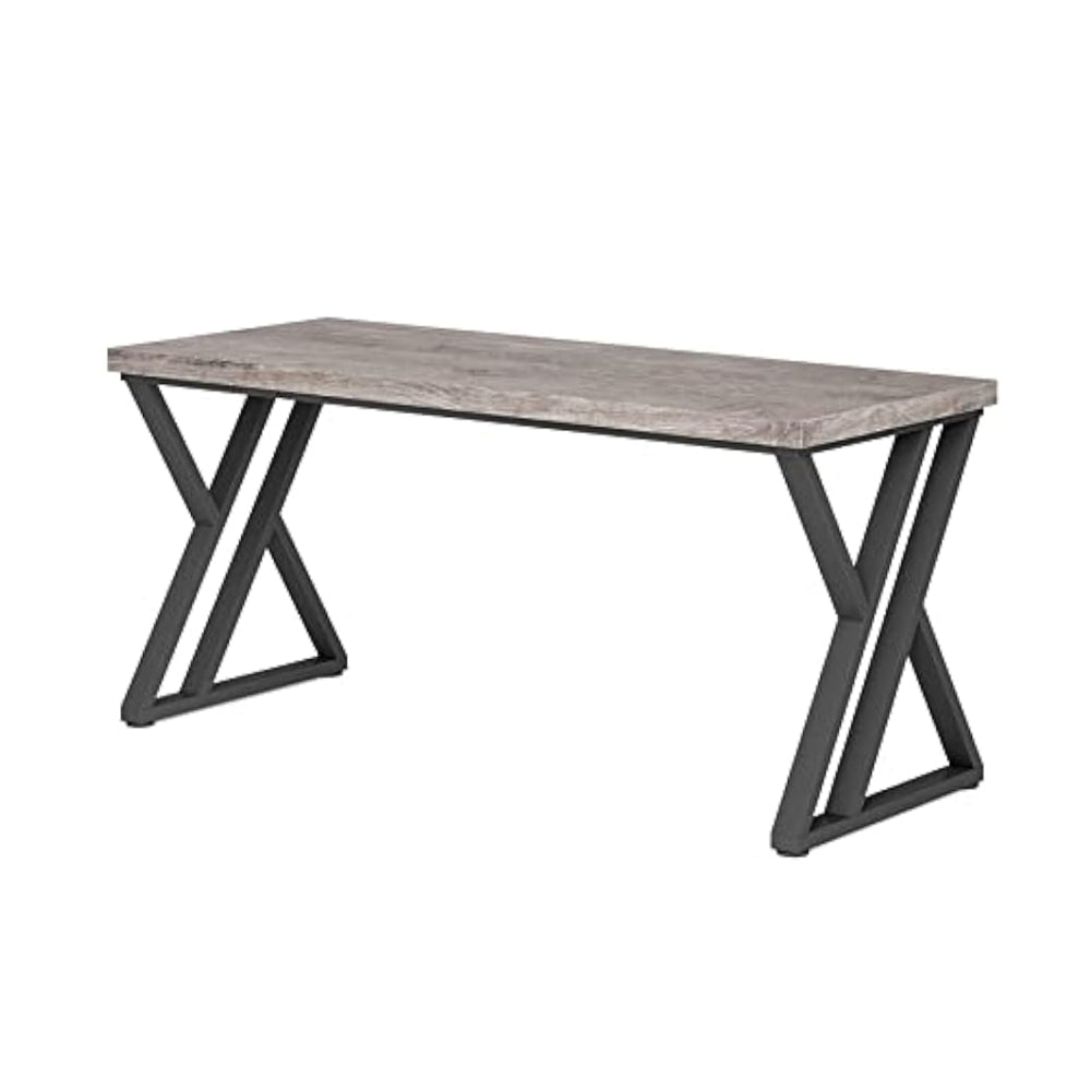 Oneb Writing Desk, 55 Inch Gray Rectangular Top, Black Metal Z Base