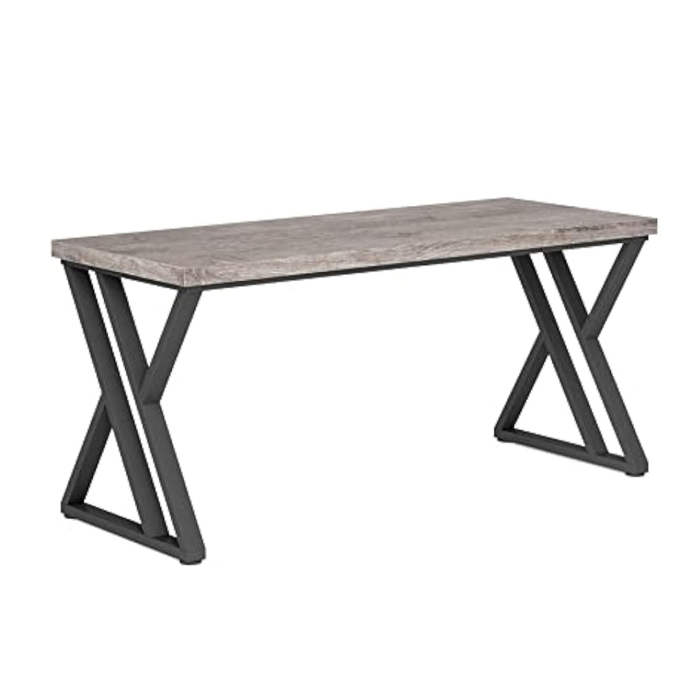 Oneb Writing Desk 55 Inch Gray Rectangular Top Black Metal Z Base BM328513