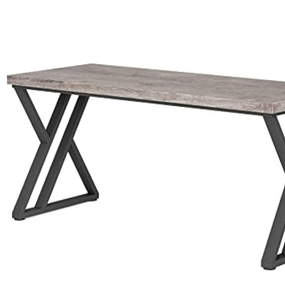 Oneb Writing Desk 55 Inch Gray Rectangular Top Black Metal Z Base BM328513