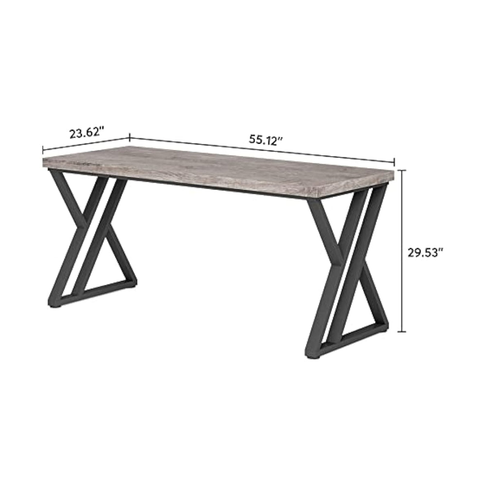 Oneb Writing Desk 55 Inch Gray Rectangular Top Black Metal Z Base BM328513