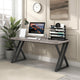 Oneb Writing Desk, 55 Inch Gray Rectangular Top, Black Metal Z Base