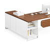 Executive Desk 71 Inch L Shape Brown Rectangular Top White Metal BM328518