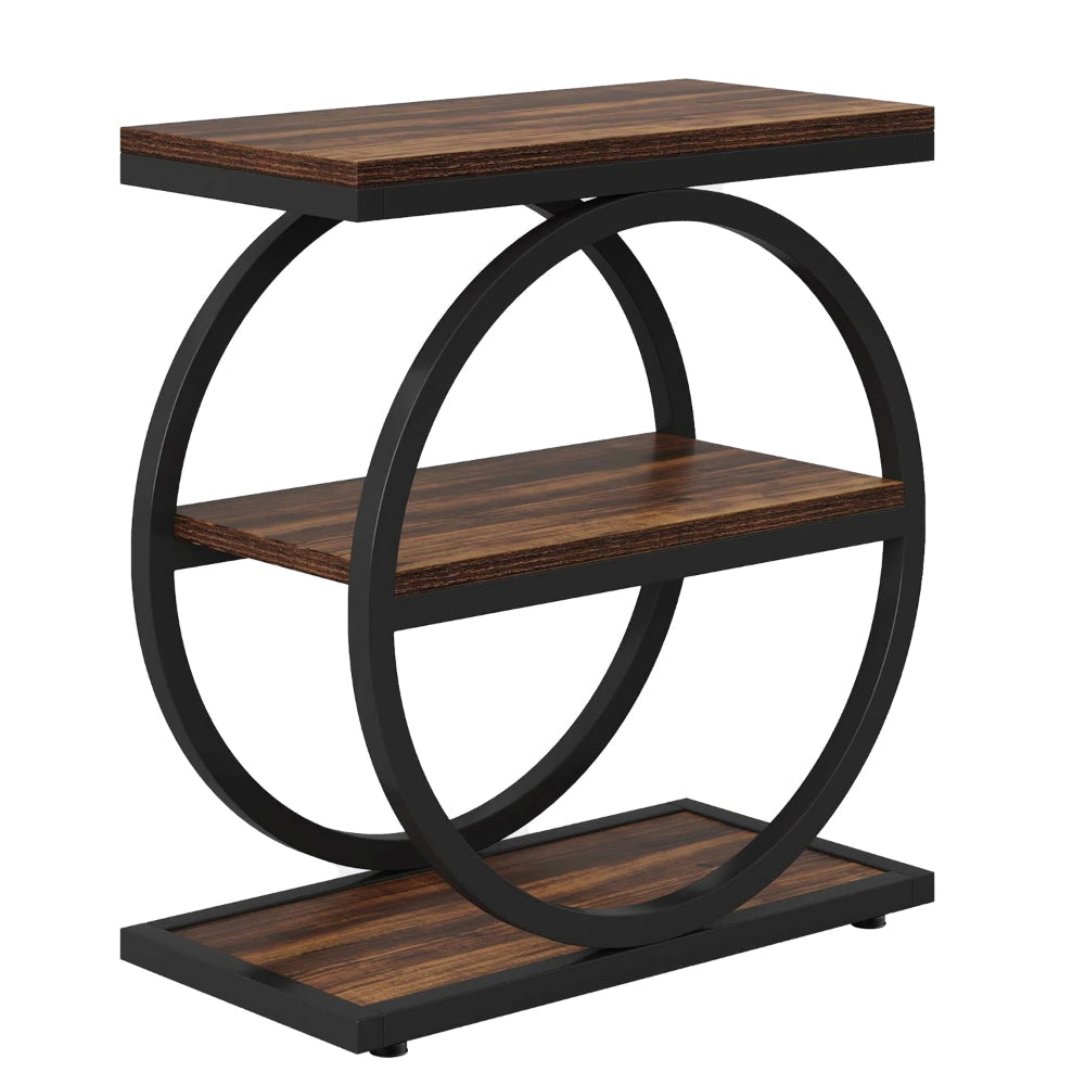 Ari Accent End Table Rustic Brown Wood 26 Inch Black Metal 3 Shelves BM328519
