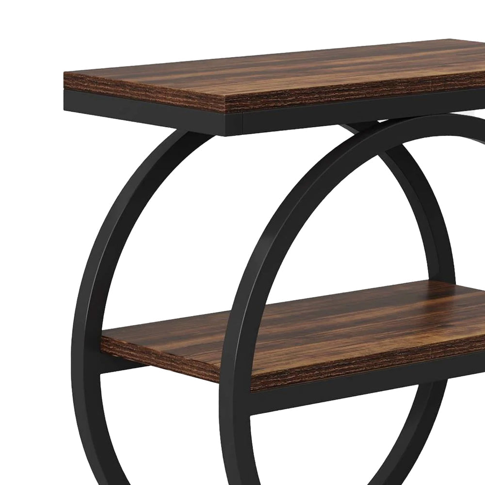 Ari Accent End Table Rustic Brown Wood 26 Inch Black Metal 3 Shelves BM328519