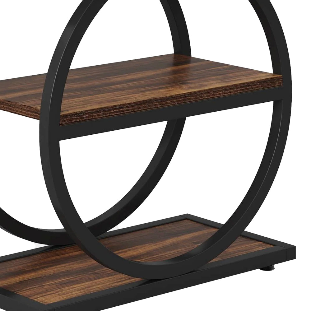 Ari Accent End Table Rustic Brown Wood 26 Inch Black Metal 3 Shelves BM328519