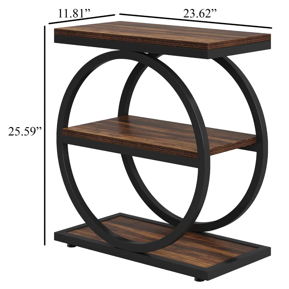 Ari Accent End Table Rustic Brown Wood 26 Inch Black Metal 3 Shelves BM328519