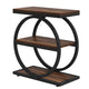 Ari Accent End Table, Rustic Brown Wood 26 Inch Black Metal, 3 Shelves