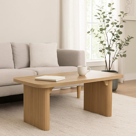 Executive Desk, 62 Inch Light Brown Top, Fluted Double Pedestal Base