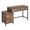 Eli Vanity Desk Table 5 Drawers Classic Brown Finish Black Metal BM328521