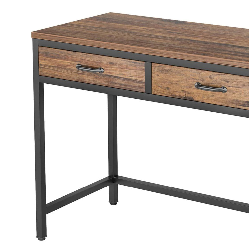 Eli Vanity Desk Table 5 Drawers Classic Brown Finish Black Metal BM328521