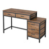 Eli Vanity Desk Table, 5 Drawers, Classic Brown Finish, Black Metal