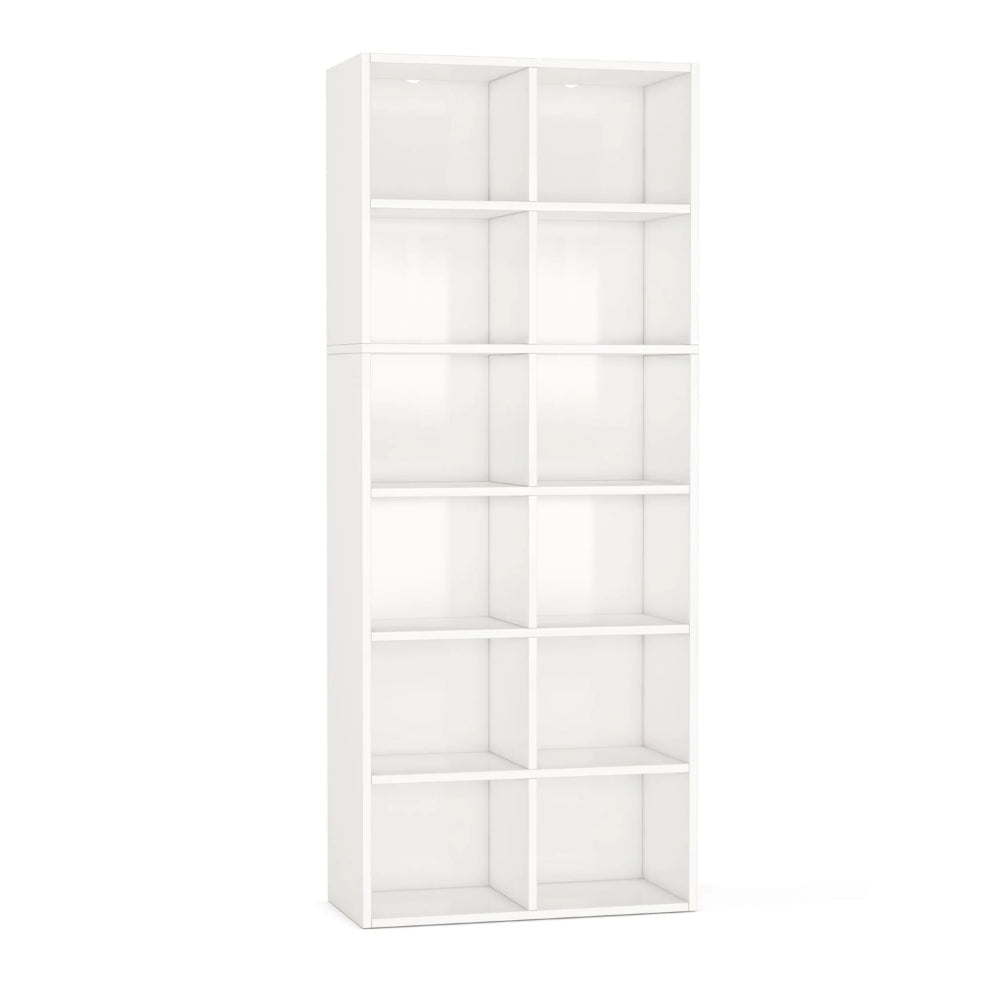 Tall Bookcase 6 Tier 12 Open Shelves Modern White Finish 72 Inch BM328523