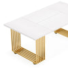 Office Desk 71 Inch Modern Style White Top Gold Geometric Metal Base BM328524