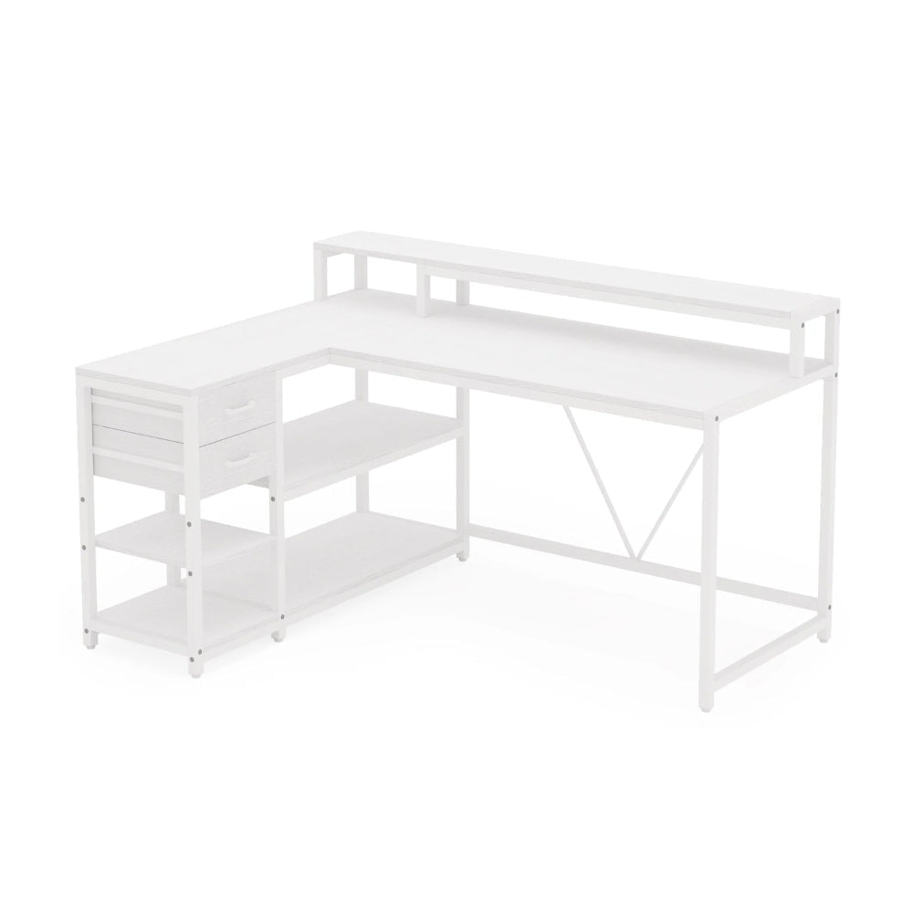 Executive Desk L Shaped Top Portable File Cabinet 55 Inch White BM328526