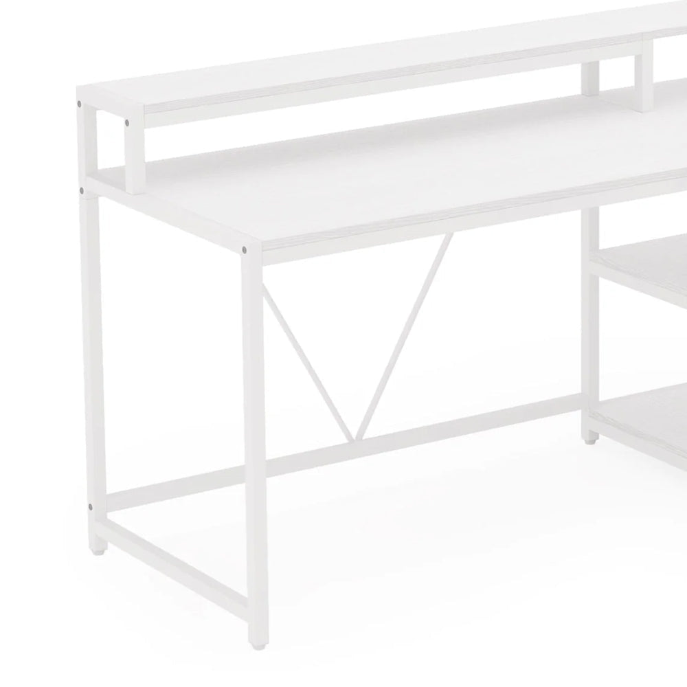 Executive Desk L Shaped Top Portable File Cabinet 55 Inch White BM328526