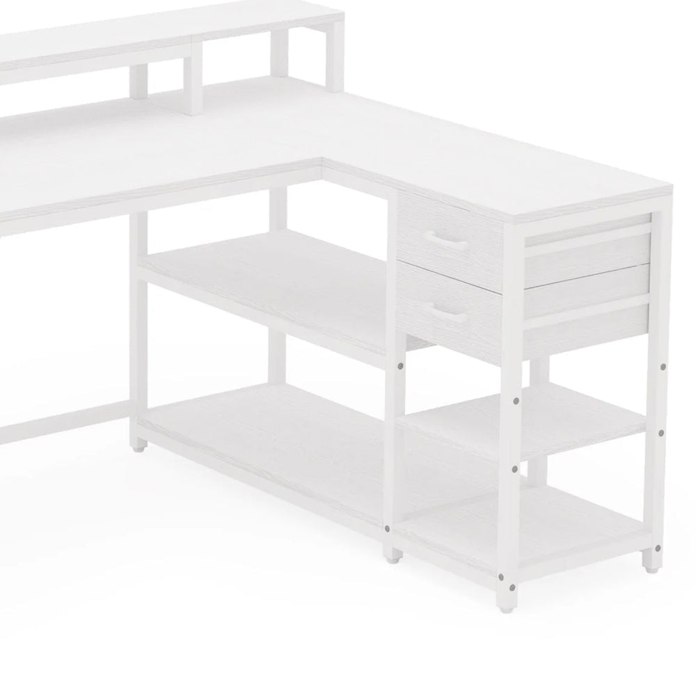 Executive Desk L Shaped Top Portable File Cabinet 55 Inch White BM328526