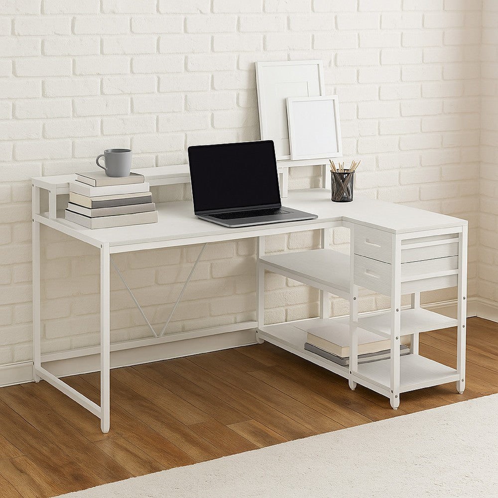 Executive Desk L Shaped Top Portable File Cabinet 55 Inch White BM328526