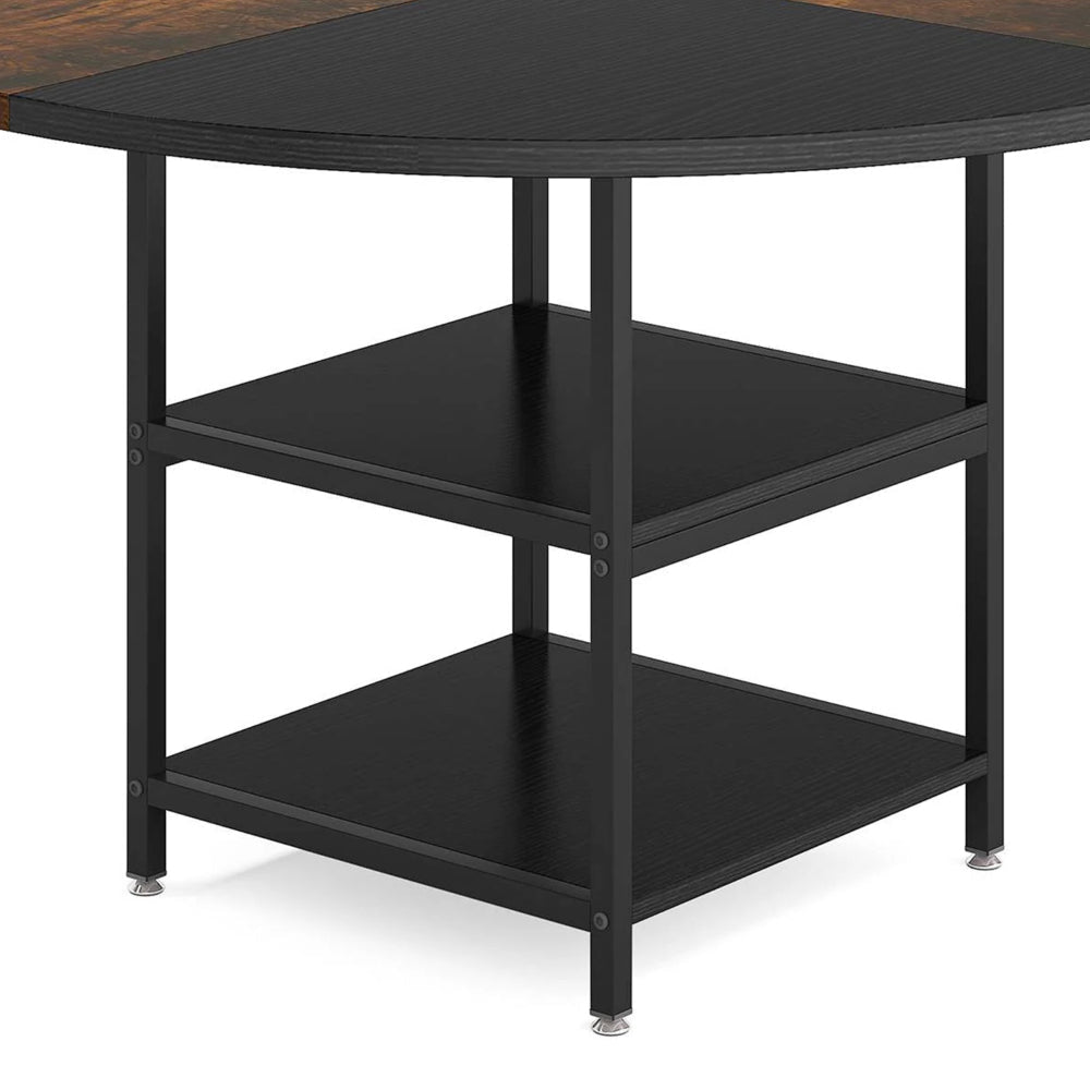 Dining Table 47 Inch Round Top 2 Storage Shelves Black Metal BM328527