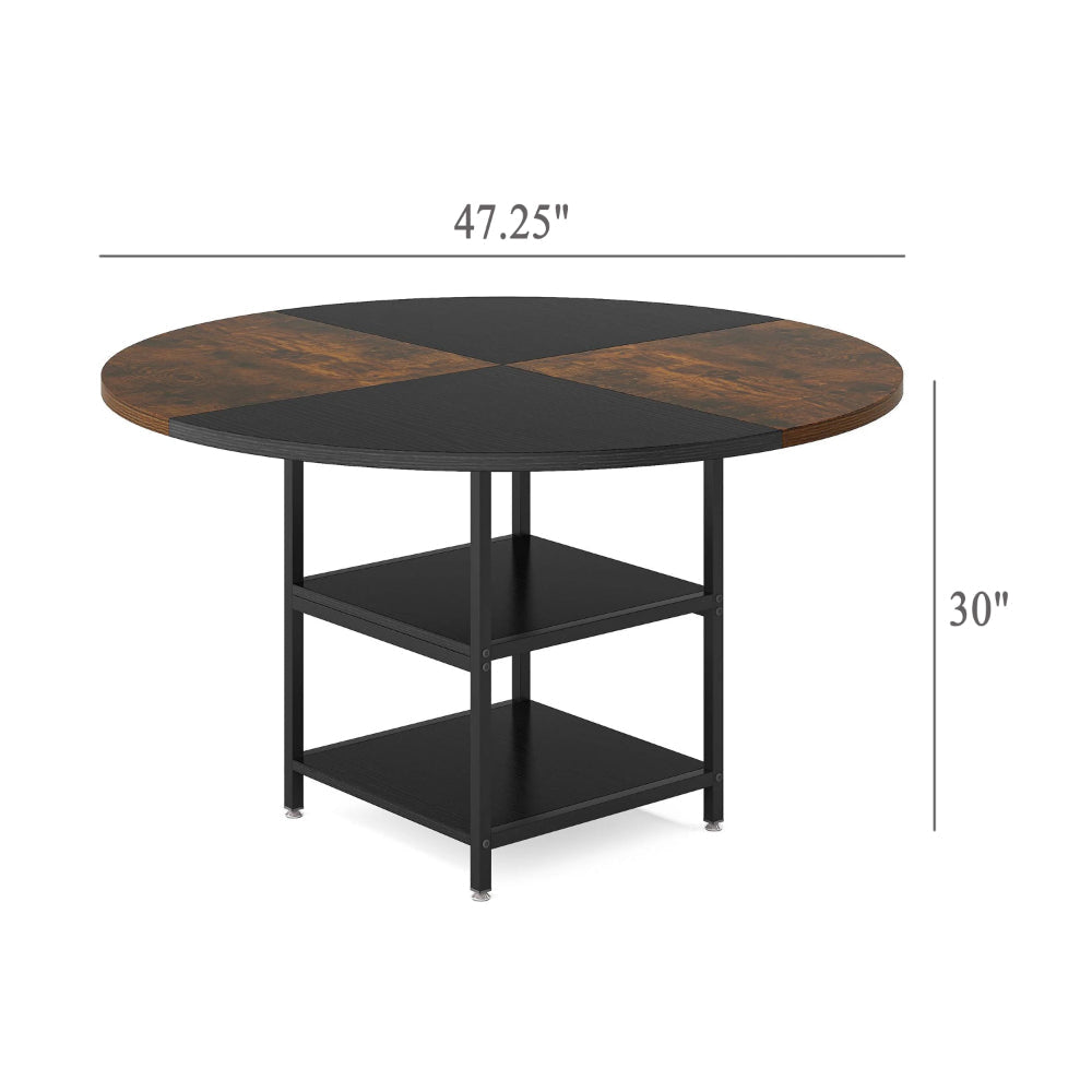Dining Table 47 Inch Round Top 2 Storage Shelves Black Metal BM328527