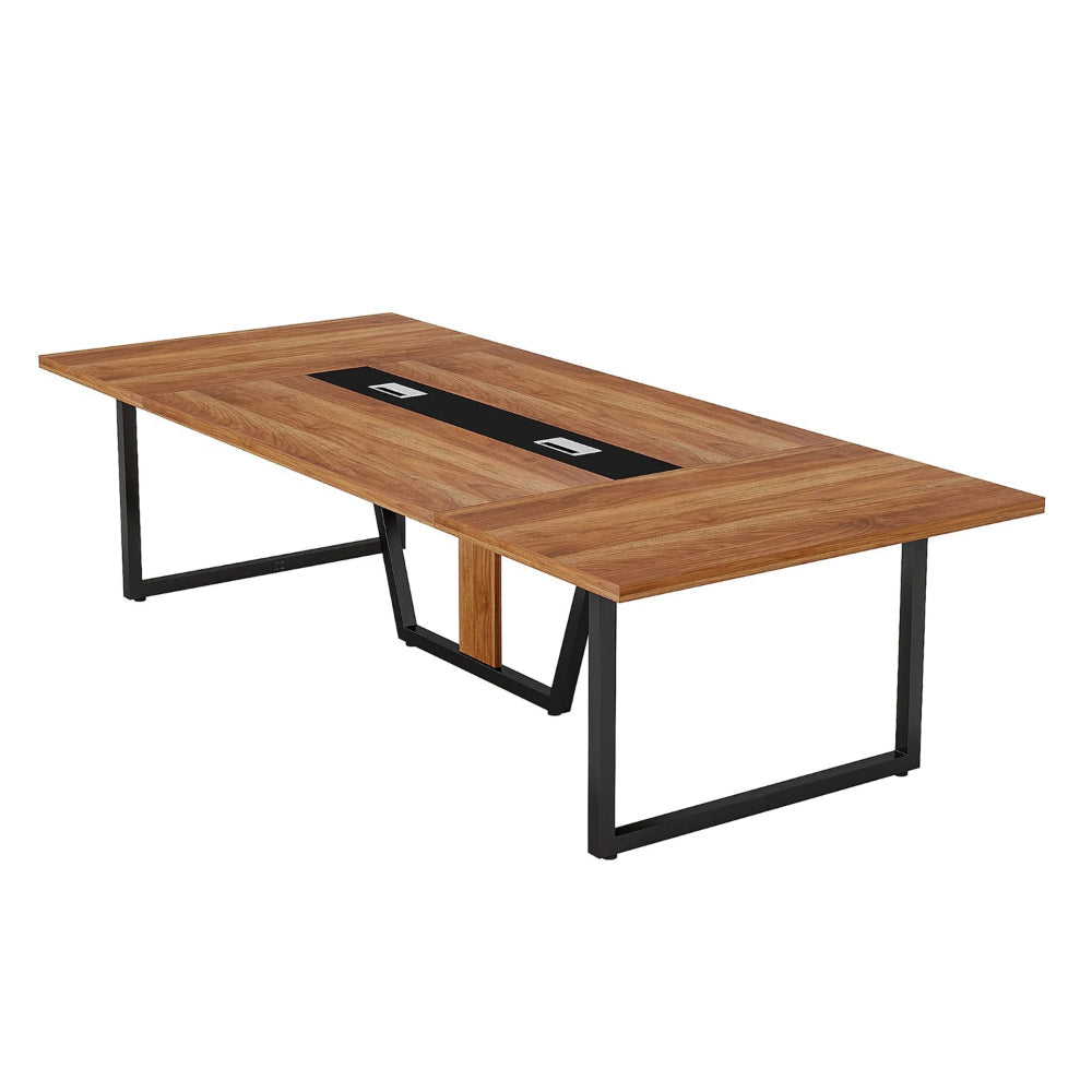 Conference Table 94 Inch Rectangle Walnut Brown Wood Top Black Base BM328528