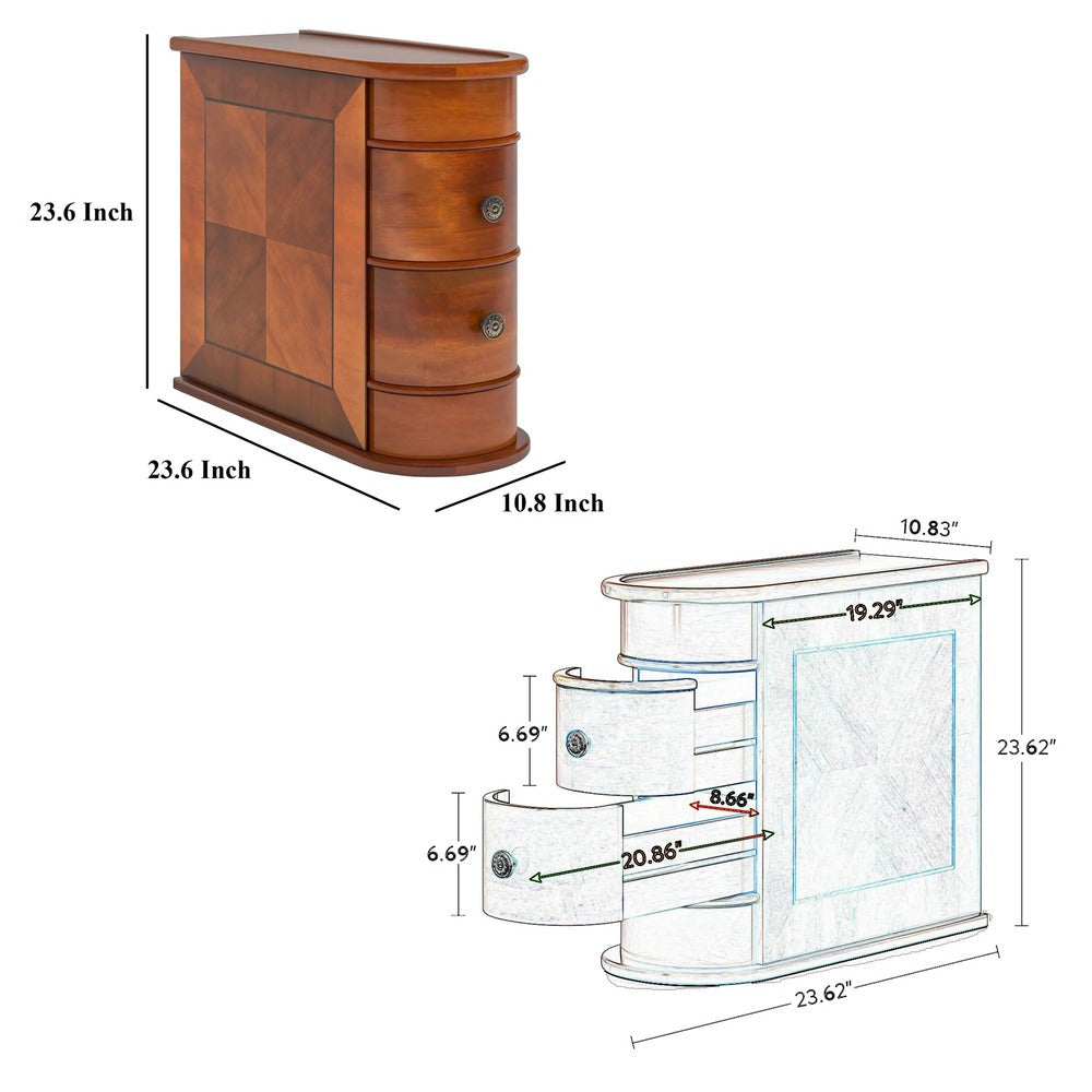 Arc Side Table | 24’’ Top | Walnut Brown | 2 Drawers BM328529
