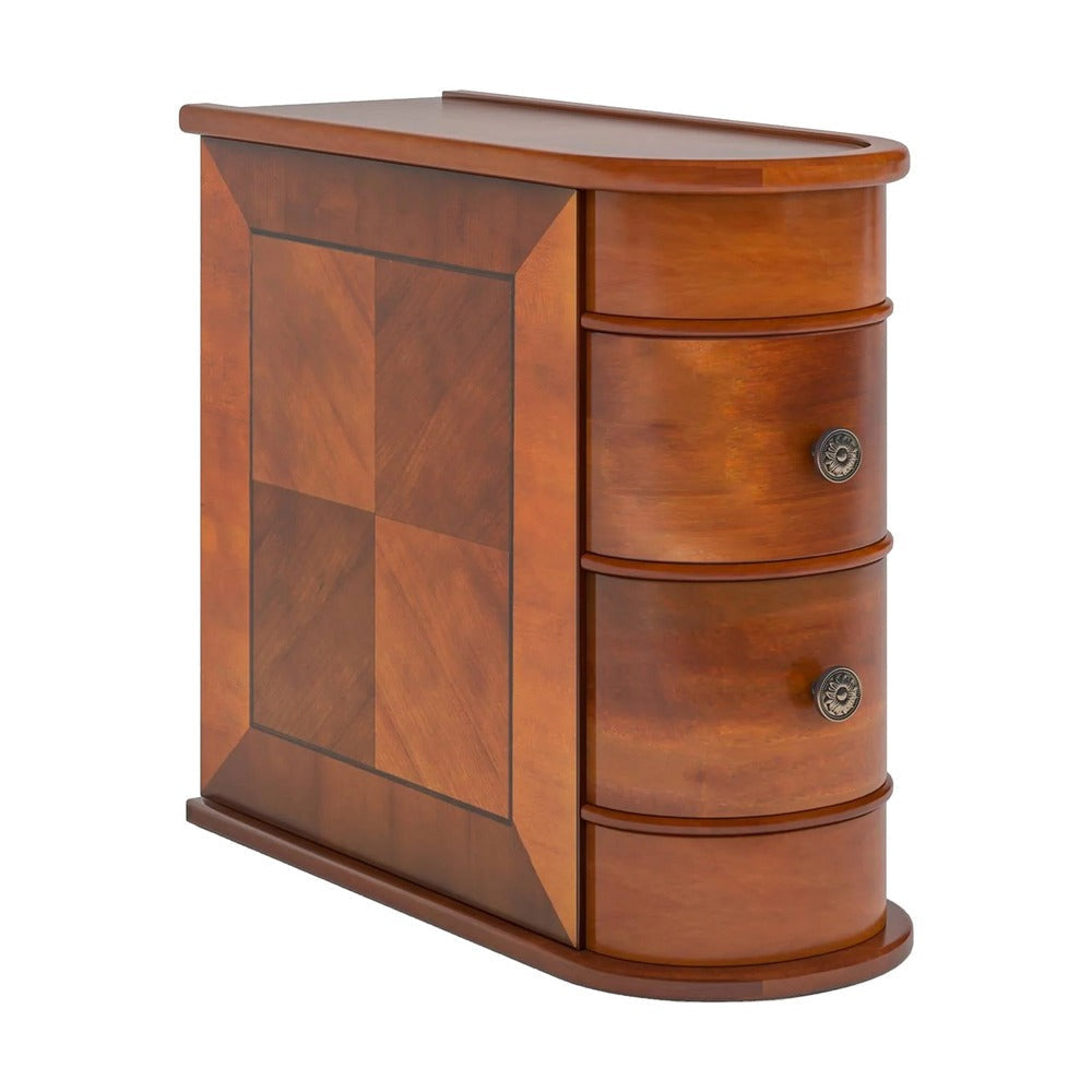Arc Side End Table, Walnut Brown, 2 Drawers, 24 Inch Tall