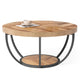 Ari Coffee Table 32 Inch Round Top Light Brown MDF Black Metal Legs BM328530
