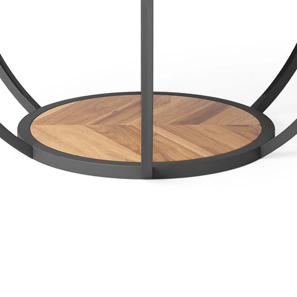 Ari Coffee Table 32 Inch Round Top Light Brown MDF Black Metal Legs BM328530